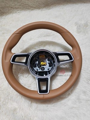 For Manual Porsche OEM Sand Beige Leather Steering Wheel 981/991/997/958/970