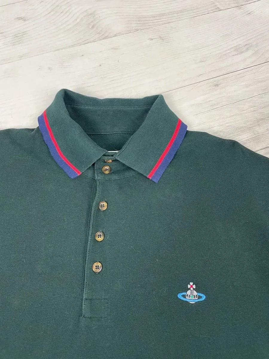 Vivienne Westwood ダークグリーン ポロシャツ ストライプ襟 Vivienne Westwood Polo Shirt Logo Orb Men Size 2XL Green | eBay