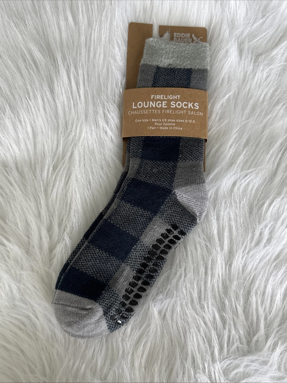 Eddie Bauer One Pair Men's Ultrasoft Gripper Firelight Lounge Socks Size 6-12.5