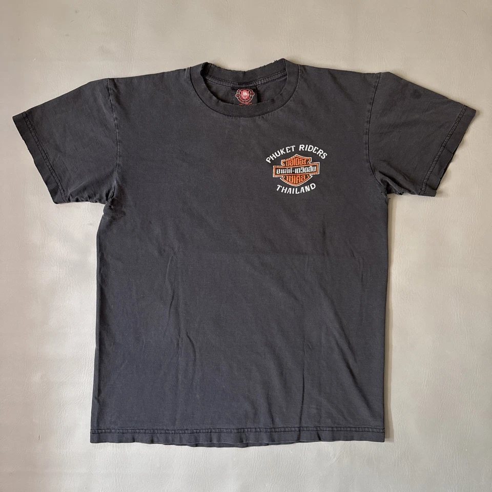 Camiseta de Colección Tailandia Harley Davidson Motocicletas Phuket Talla Mediana Distress Foto 3 de 4