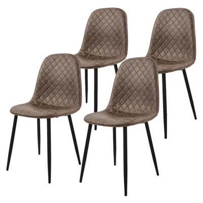 Lot de 4 chaises de salle à manger marron synthétique avec dossier pieds en noir - Photo 1/4