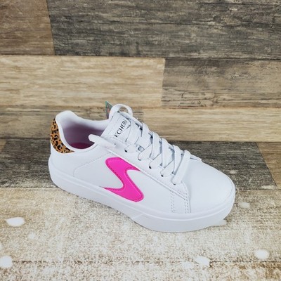 Skechers Eden LX-Lavish Kids Shoes Sz 11 White Leopard Trainers Leather Sneakers