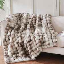 Faux Fur Plush Throw Blanket 50x60 Inches with Sherpa Warmth Cozy Exceptional