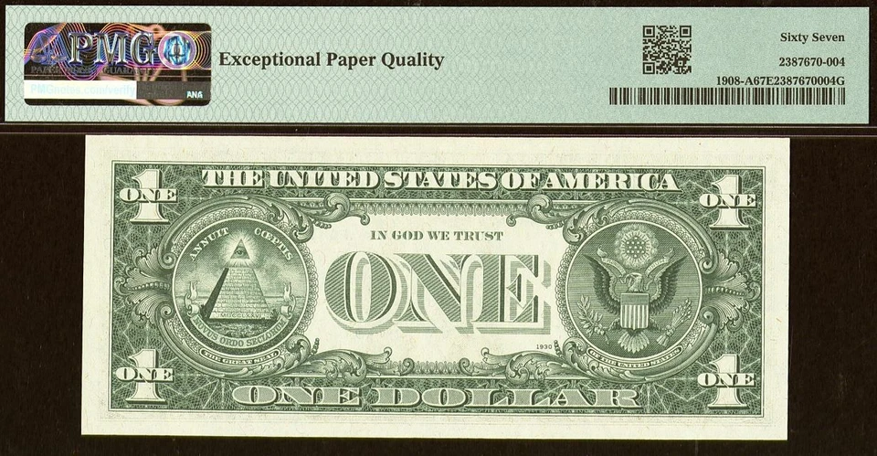 1974 $1 Federal Reserve Note PMG 67EP - Near Solid Serial Number 05555555 - Image 3 of 3