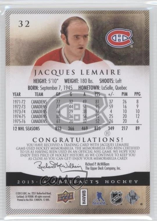 2013-14 Upper Deck Artifacts Jersey/Jersey /125 Jacques Lemaire #32 HOF - Image 2 of 2