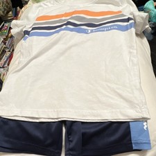 Champion Boys 2-Piece Outfit Set Striped T-Shirt Shorts White Navy Blue Orange