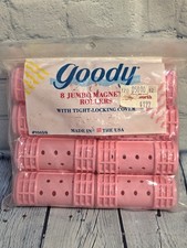 Vtg Goody Pink Magnetic Rollers Snap-Over Tight-Locking Covers 8 Jumbo 1989 NOS 
