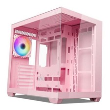 AL900 ATX Computer PC Case with 270° Full View Tempered Glass | Pre Pink