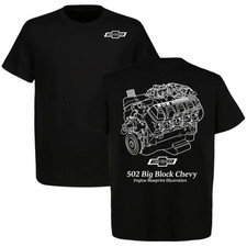 502 Big Block Chevy Enigne Blueprint Illustration T-shirt - Detailed Muscle Car