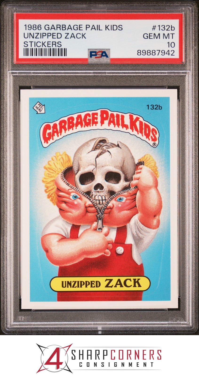 1986 GARBAGE PAIL KIDS STICKERS #132b UNZIPPED ZACK SERIES 4 PSA 10