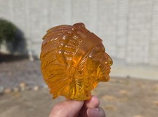 RARE VINTAGE KUSTOM AMBER INDIAN SHIFTER KNOB HOOD ORNAMENT CHIEF CALI