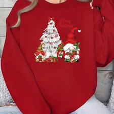 Women's Merry Christmas Sweatshirt - Xmas Gnomes Graphic Crewneck Sweatshirt