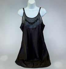 Vtg Inner Most Black Chemise Slip Dress Large Nightgown Sheer Beaded Dark Fairy