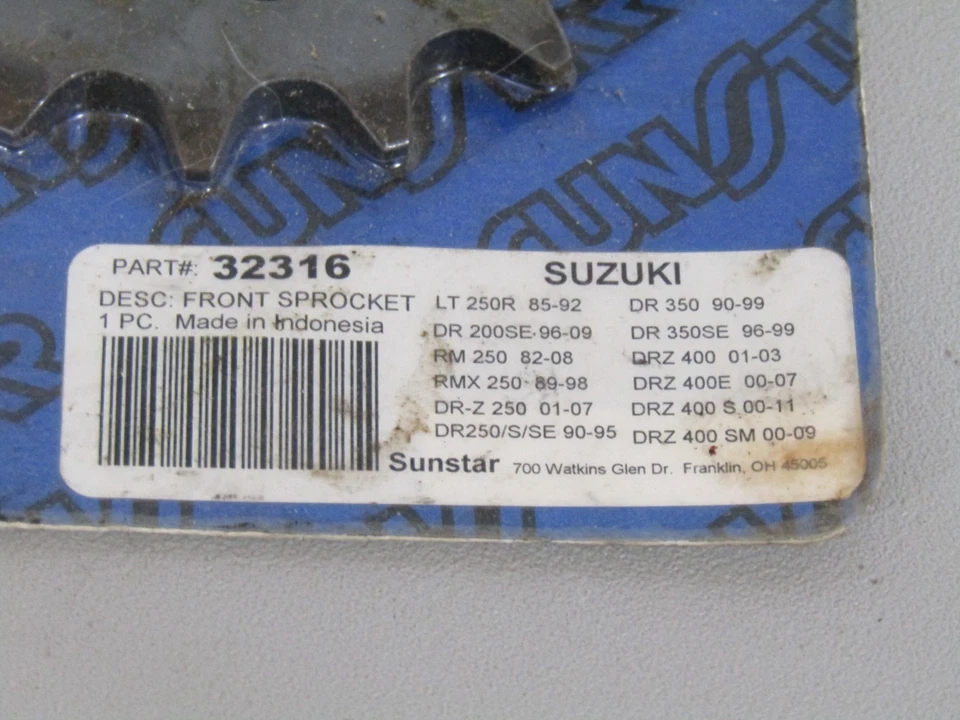 SUZUKI DR350 DRZ400 RMX250 LT-R250 SUNSTAR 16 DENTES RODA DENTADA CONTRAEIXO 323316 - Imagem 2 de 2