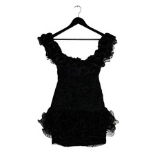 Vintage Sherri Hill Boned Ruffle Tulle Mini Dress Size 4 Black