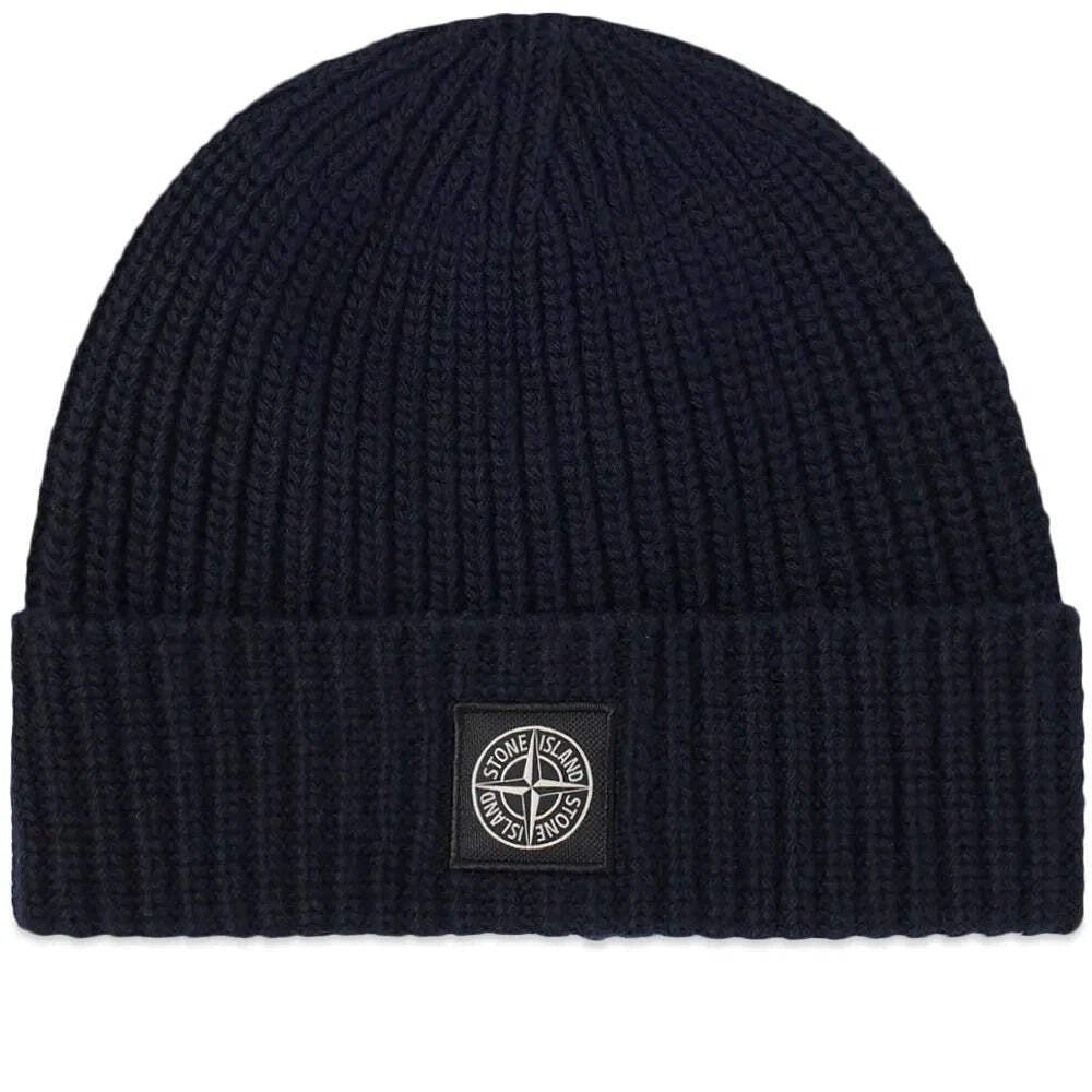 Stone Island Men's Blue Navy Wool Beanie With Compass Patch - Image 2