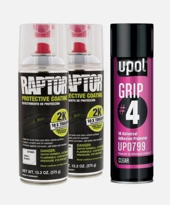 Raptor 4885 (2) + 799 2K White Spray-On Truck Bedliner Aerosol #4 Grip Kit