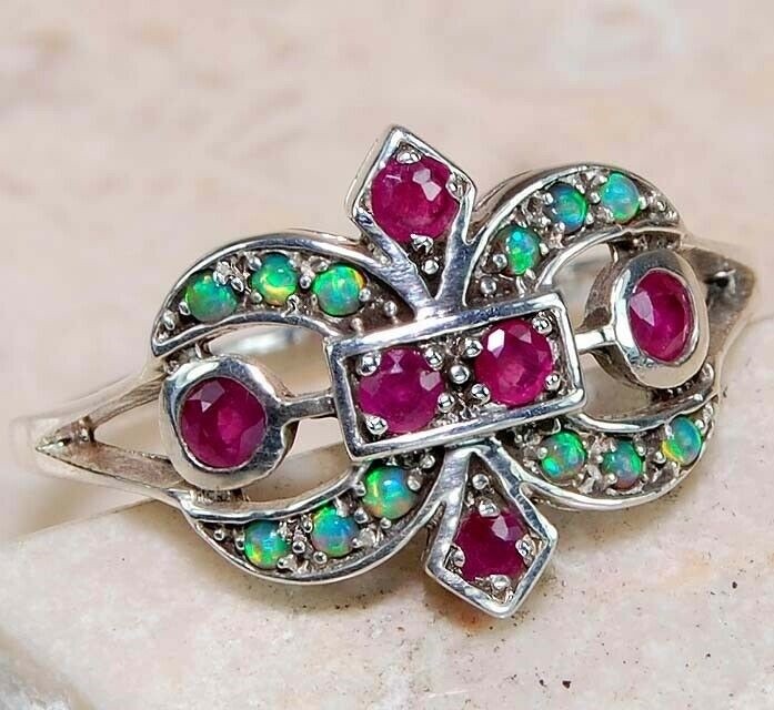 Fleur-De-Lis-Heat Treated Rubellite 925 Sterling Silver Ring Sz 7 PC12-9