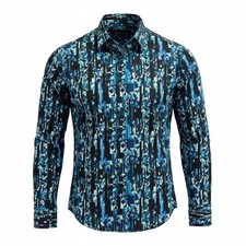 Robert Graham Mens Large Blue Geometric Print flip Cuff Button Up Shirt C27 