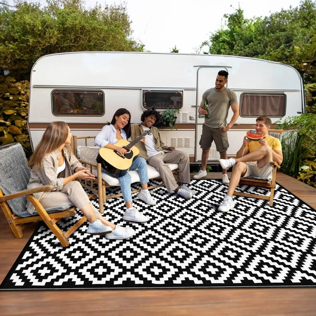 Green Decore Bliss Black White Rug 180x270cm Waterproof Outdoor Mat