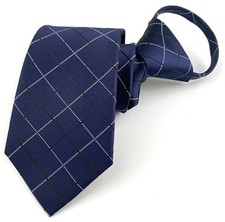 Mens Boys Skinny Pre-tied Zipper Ties Wedding Patterned One Size Navy Plaid