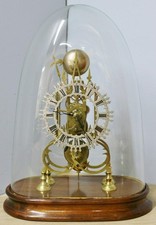 Antique English Single Fusee Passing Strike Skeleton Clock Under Glass Dome