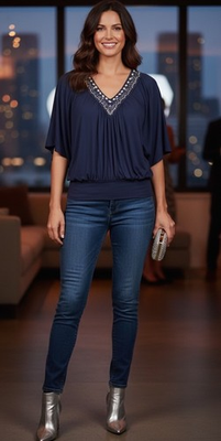 #ad #ad WHITE HOUSE BLACK MARKET SIZE S WOMEN#x27;S Navy Blue TEE BLOUSE $39.00