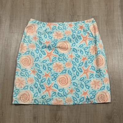 Lilly Pulitzer Blue Orange Seashell Print Lined Zip Straight Skirt Sz 10