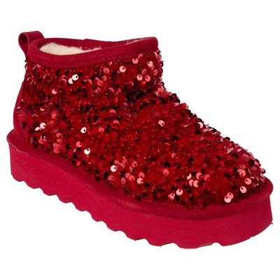 Bearpaw Womens SYDNEY Sequin Embellished Bootie SANTA RED Size 7 NEW IN BOX