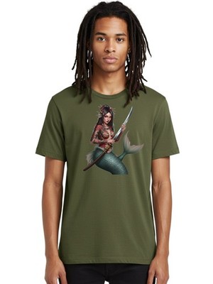 Tattooed-Mermaid-1 Mens Graphic Tee, 100% Cotton, Casual Summer Wear