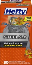 Hefty Steelsak Heavy Duty Large Trash Bags, Gray, 30 Count Pack of 1 , Gray