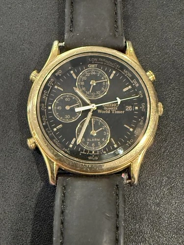 Vintage Seiko Worldtimer chronograph watch 5T52-6A39