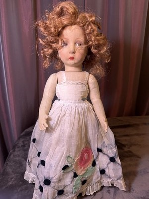 VTG 1920s 19  Lenci Felt Doll wt Possibly Real Hair, Outfit, Shoes, Socks & Pin