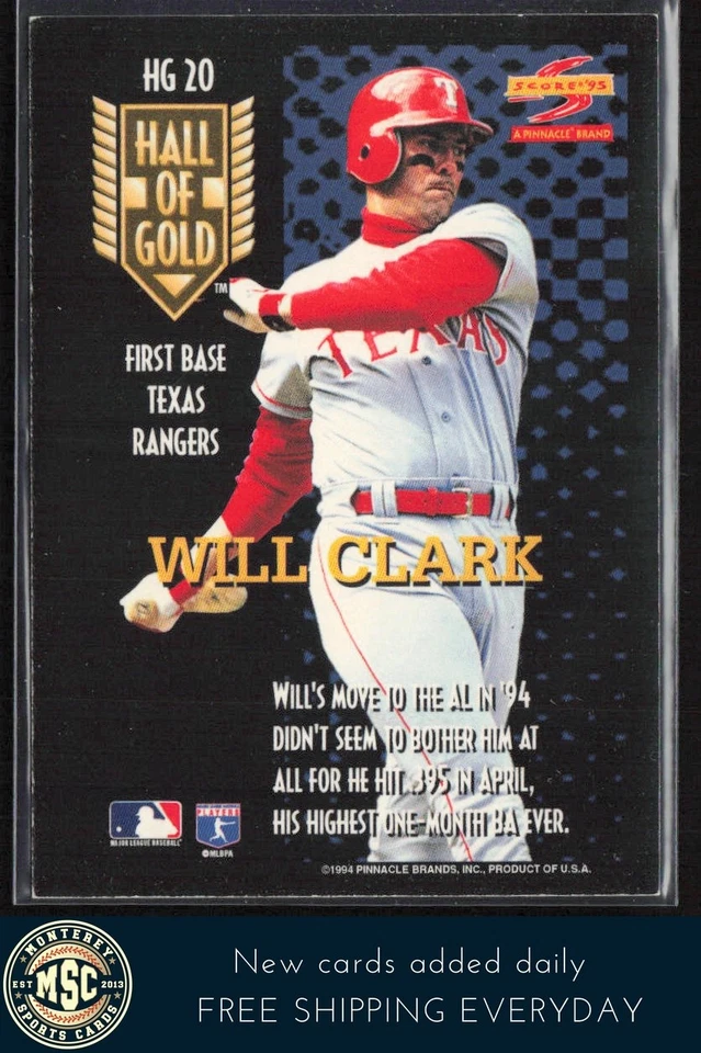 Will Clark 1995 Score Hall of Gold #HG20 Texas Rangers - Image 2 of 2