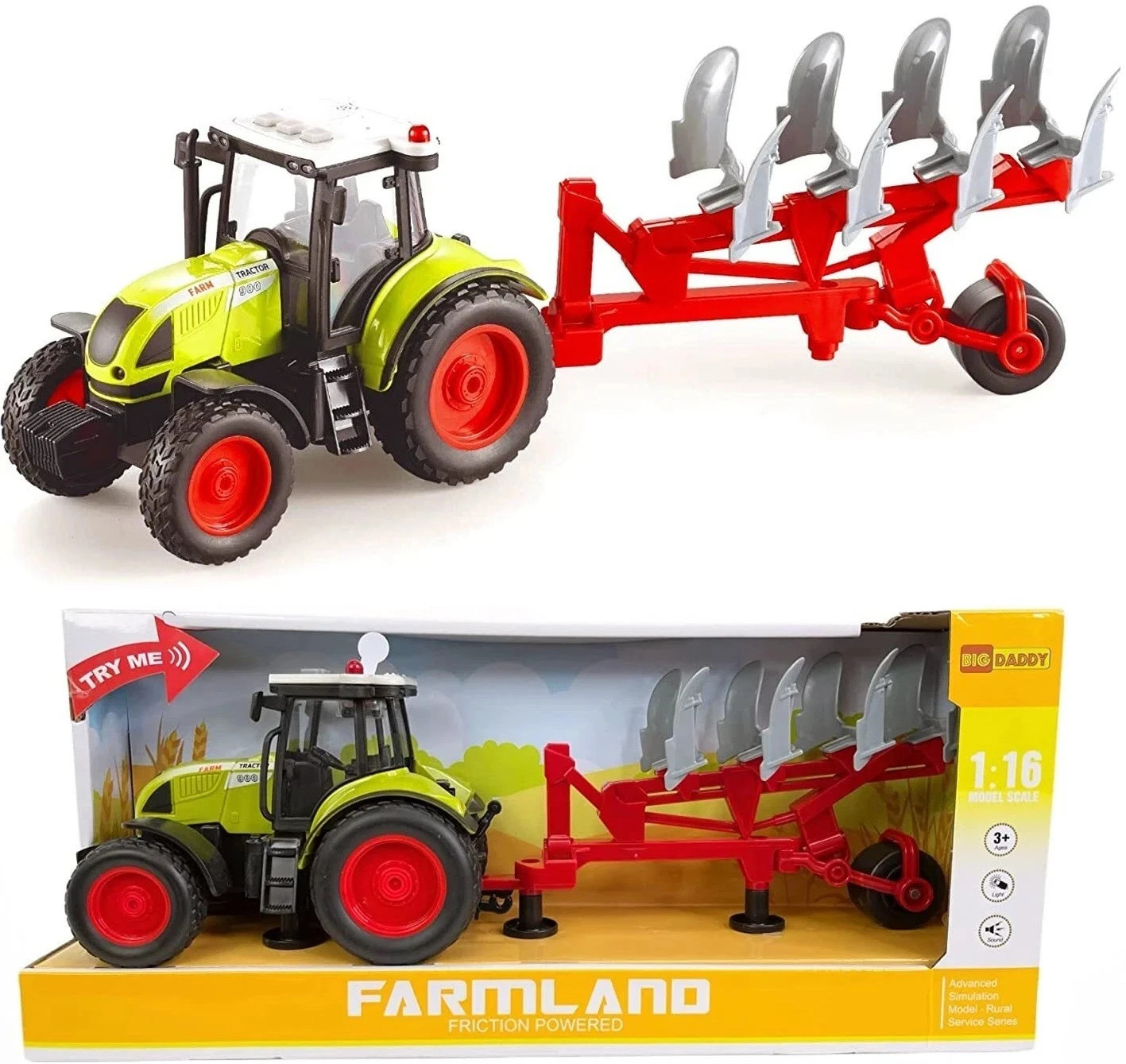 Farm Tractor Truck Toy Plow Crop Educational Lights & Sounds By Big Daddy