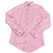 Nordstrom Men's 15.5 34-35  Pink Mini Check Tech-Smart Trim Fit Long Sleeve  EUC