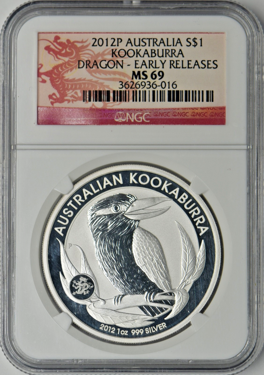 2012-P Australia 1oz Silver Kookaburra Dragon Privy - NGC MS69 ER