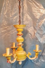 Antico elegante lampadario ceramica fiori rose dipinte mano stile Liberty 3 luci