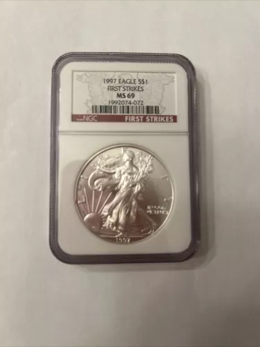 1997 Eagle Silver S$1 NGC MS69 First Strikes Label