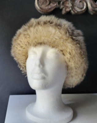 VINTAGE PLUSH GENUINE SHEEPSKIN FUR CAP HAT with FOLDED BRIM  display picture 3