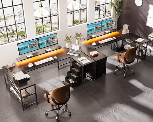 U-förmiger Schreibtisch Reversible Eckschreibtisch mit 4 Schubladen, Steckdosen - Bild 4 von 7