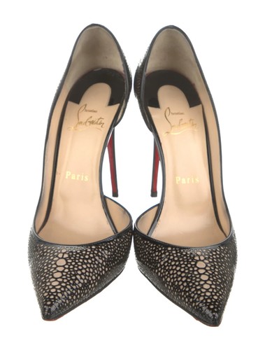 CHRISTIAN LOUBOUTIN Black Iriza 100 Leather Pumps SZ 8 IT 38 Good Cond &Box &Bag - Picture 3 of 5