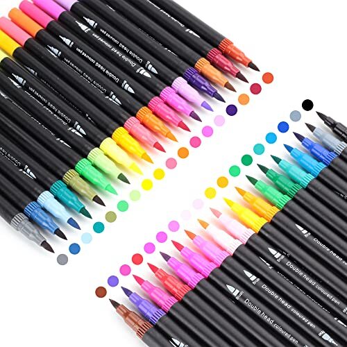 Dual Brush Marker Pens 36 Colored 0.4mm Fine Point and 1-2mm Brush Tip Art Pa...