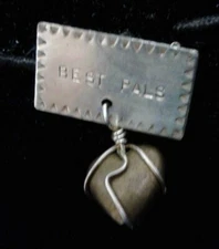 PIN  Silver "Best Pals" Friendship Pin with Attached Dangling Gold Tone Heart 