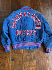 VTG Holloway Men's 70s Blue Corduroy Parkview South Hockey Jacket Sz Medium