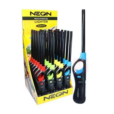 Neon Multi-purpose Refillable Lighters Fireplace Grill Gas Stove BBQ (24 Packs)
