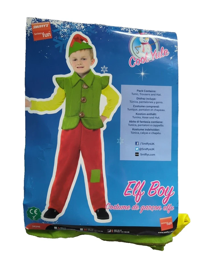Elf Boy Christmas Costume 10-12 year Tunic Hat Child Kid Fun Fancy Dress Cosplay - Image 2 of 4
