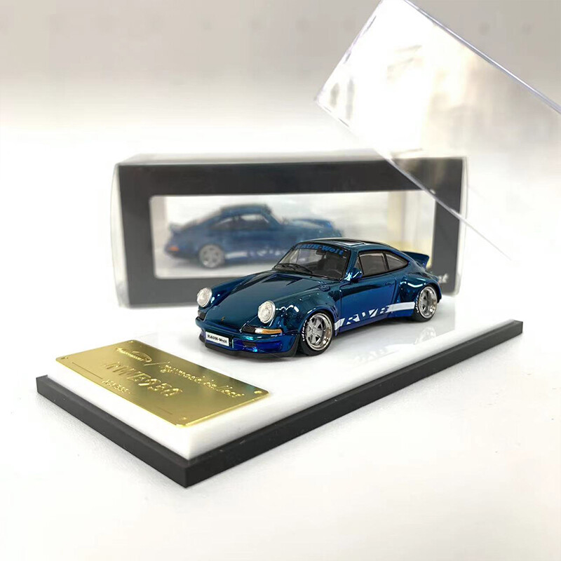 MC 1:64 Model Car Pors RWB 930 Alloy Die-Cast Vehicle Duck Wing - Chrome Blue