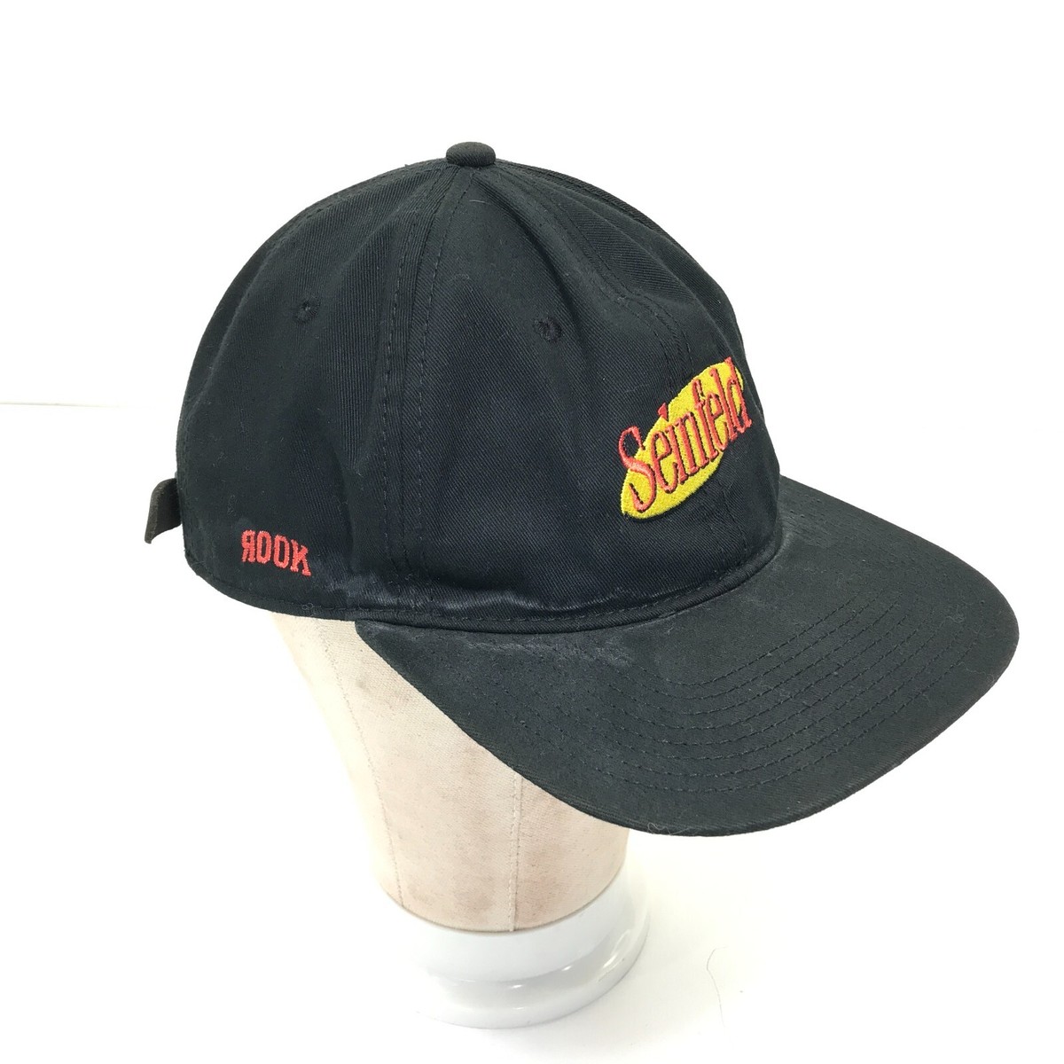 STAINS) 1990s Seinfeld Hat Black Adjustable Strap Cotton Cap