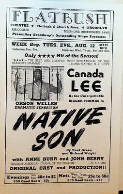 Tobacco Road Program August 5 1941 Native Son Flatbush Theatre Brooklyn NY 